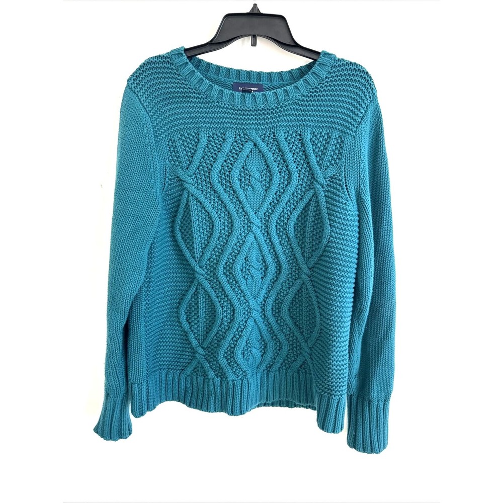Lands' End Drifter Sweater Cable Knit Teal LP